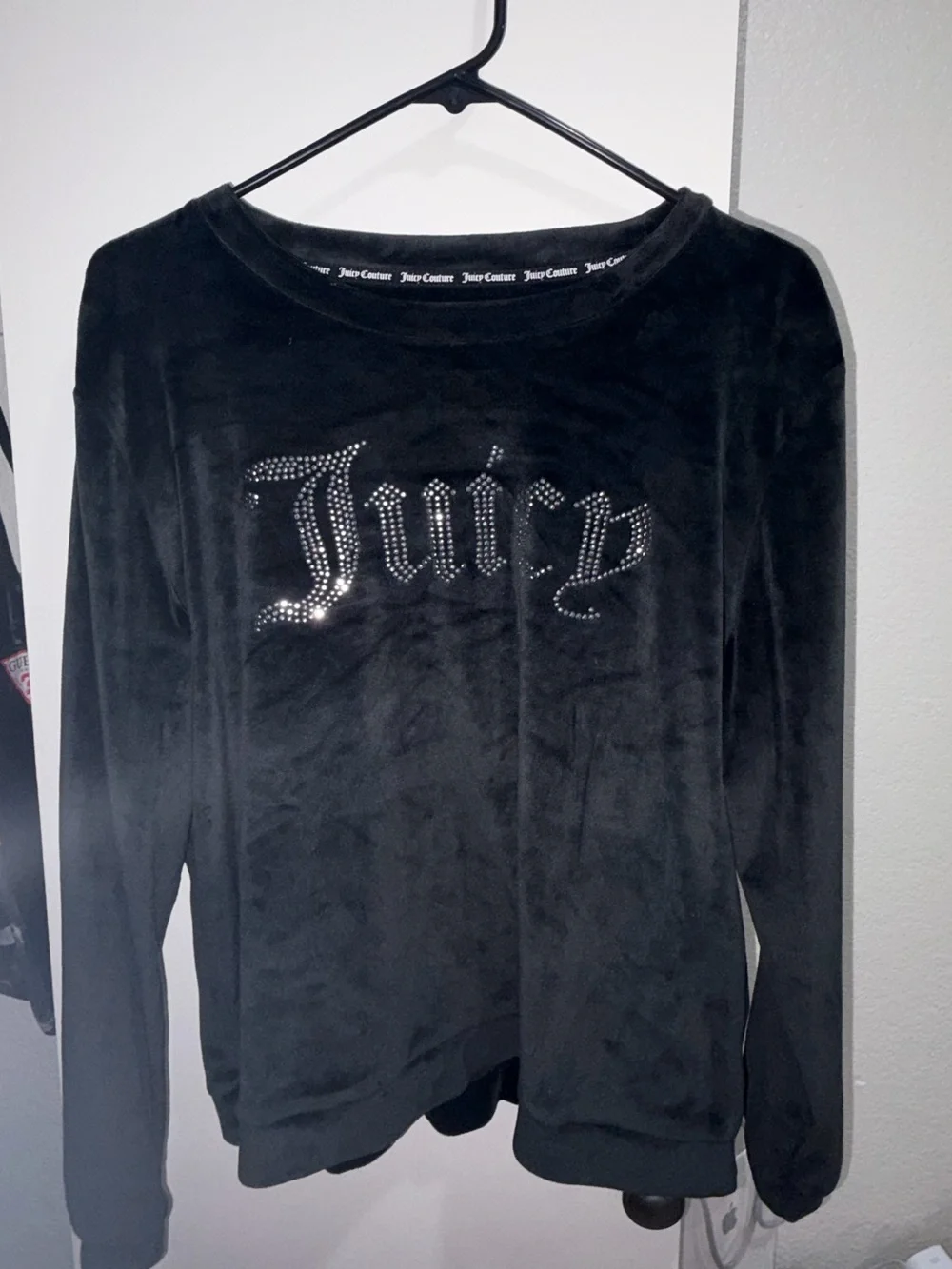 Juicy Couture Black Velour Rhinestone Logo Pullover